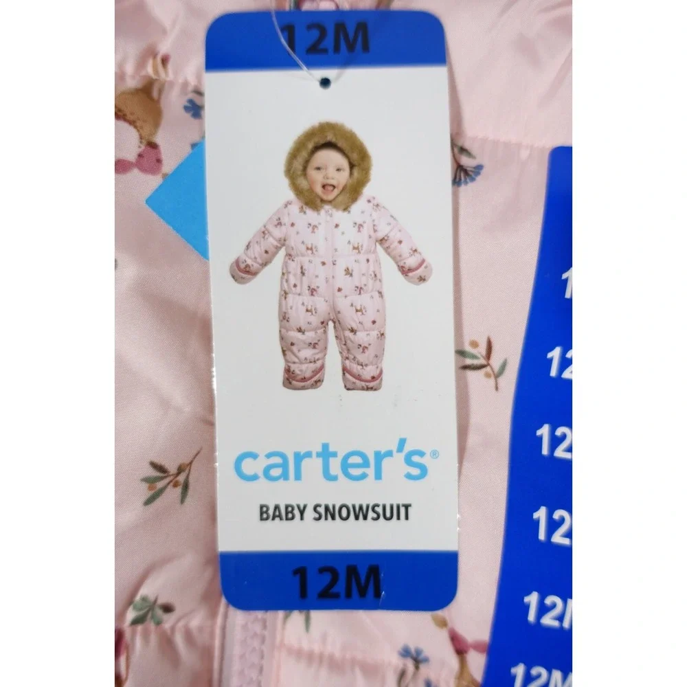 Carters Baby Pram Suit Snowsuit 12 Month Foldover Cuffs for Hand Feet Faux Fur